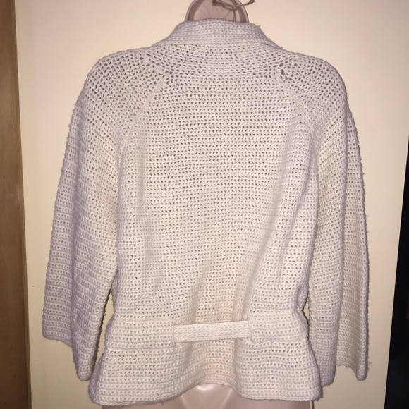 BOSTON DESIGN STUDIO crochet ivory 3/4 sl sweater - Picture 2 of 7